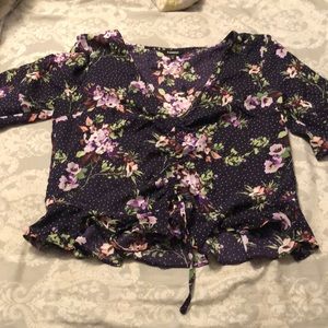 Express Purple Floral Front Gather Blouse